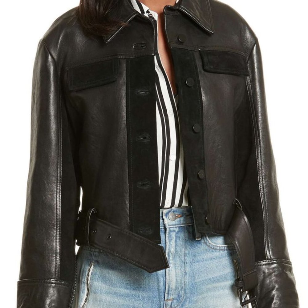 FRAME Paneled Leather & Suede Jacket Size M
